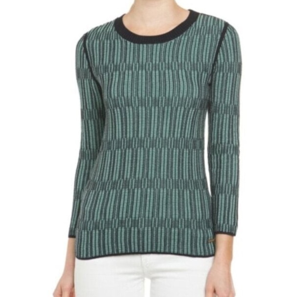 Tory Burch Teal and Black Striped Sweater